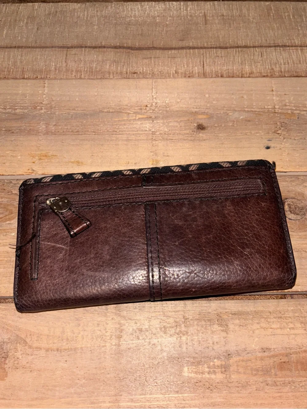 Fossil Brown Leather and Patterned Fabric Key Wallet